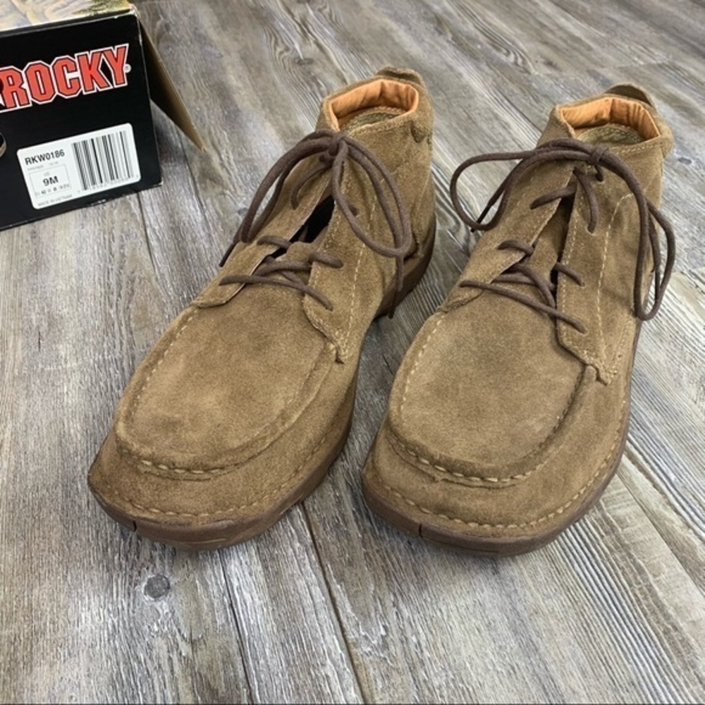 Rocky Brown Leather Lace Up Moc Toe Boots SZ 9